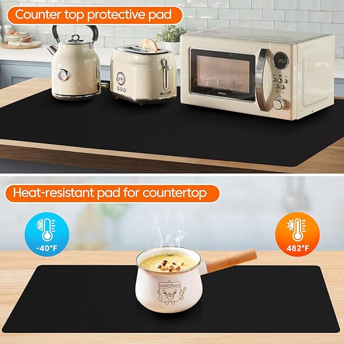 Large Silicone Mats for Kitchen Counter,16" x 72" Heat Resistant Silicone Mat,Food Grade Silicone Pastry Mat,New Skin-Friendly Material Silicone Countertop Protector Mat,Freely Cuttable,Black