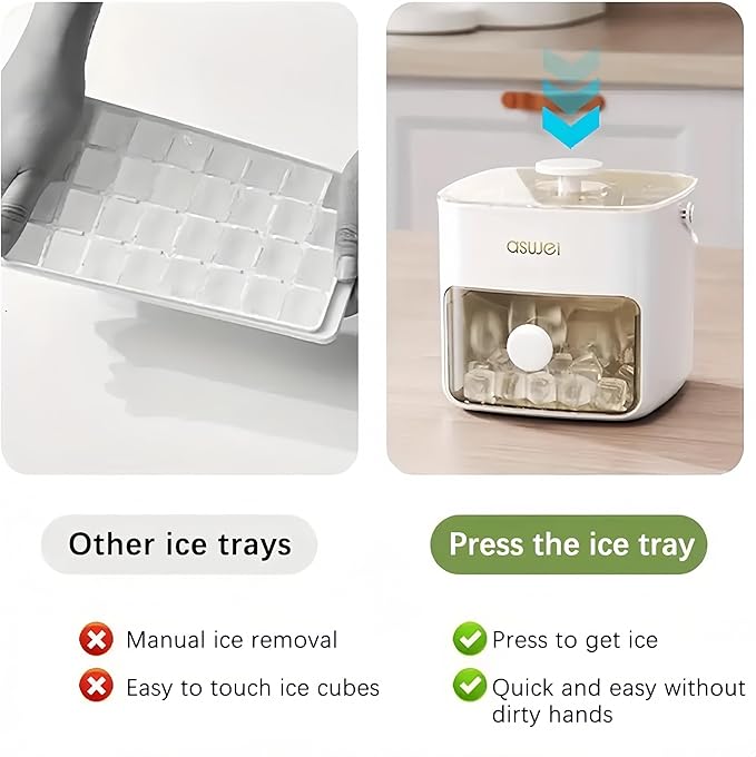 Plastic Ice Cube Trays with Bin and Scoop for Freezer, 2 Pack Easy-Release Sturdy Ice Tray with Lid, Stackable Ice Maker Set for Whiskey, Cocktails, Iced Coffee, BPA Free, White
