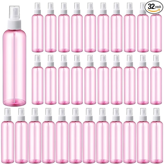 Eccliy 32 Pcs 8 oz Spray Bottles Fine Mist Plastic Spray Bottles Clear Empty Sprayer Hairs Refillable Travel Sprayer with Pump Cap for Cleaning Oils Travel Perfumes(Pink,Clear)