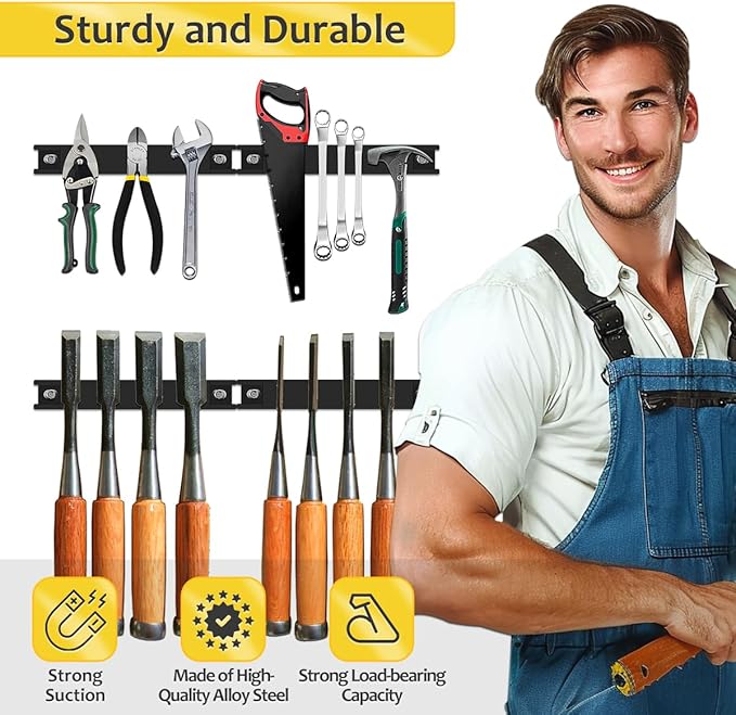 UCINNOVATE 6 Pack Magnetic Tool Holder with Rubber Protection, 8' Heavy Duty Tool Magnet Bar, Storage Organizer for Garage Shop Wall Workbench Screwdriver Pliers