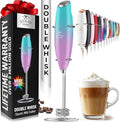 Zulay Kitchen Powerful Double Whisk Milk Frother Handheld - Foam Maker With Stand - Whisk Drink Mixer for Coffee, Mini Foamer for Latte, Matcha, Frappe, Hot Chocolate & Cappuccino - Orchid Fade
