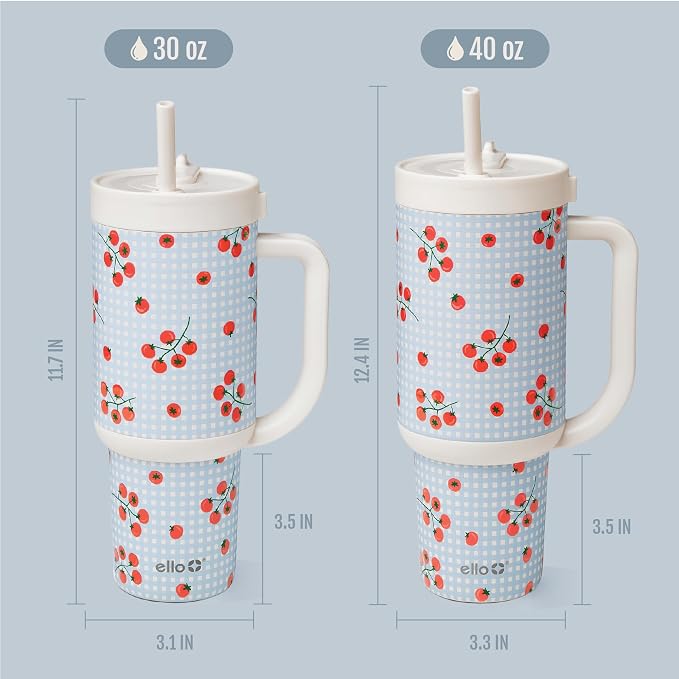 Ello Oasis 30oz Tumbler with Handle & Retracting Straw | Reusable Insulated Stainless Steel Cup 100% Leakproof | Keeps Cold for 23 Hours | Cup Holder Friendly | Picnic on the Vine