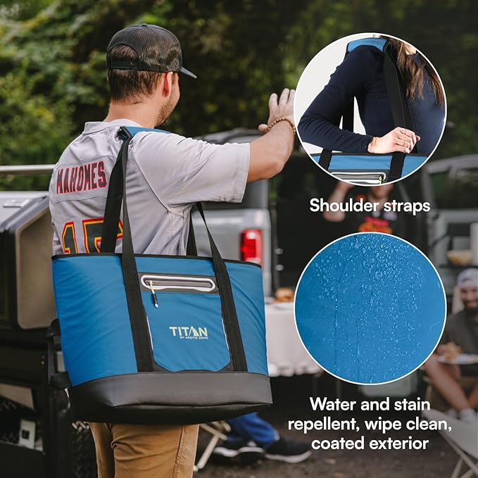 Titan by Arctic Zone Soft Sided Cooler Tote, Insulated Bag with Handle, Shoulder Strap, and Zipper for Lunch, Picnic, and Travel, 30 Can Capacity