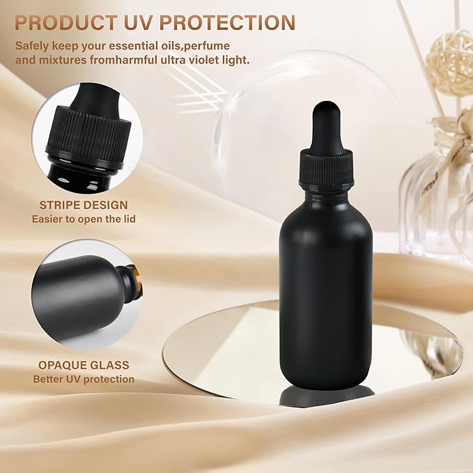 NOOEEISS 12 Pcs, 2oz Dropper Bottle, Black Glass Eye Dropper Bottle, Tincture Bottles with Dropper, Pretty Finish, Leak-Proof Design, Stronger Suction for All Kinds of Mixed Liquids