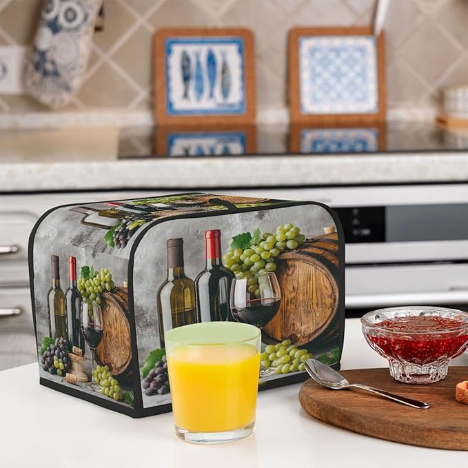 Retro Red Wine Fruit 2 Slice Toaster Cover Dust And Fingerprint Bread Maker Cover Bakeware Protector Washable Appliance Covers Kitchen Accessories For Home Kitchen Women Gift