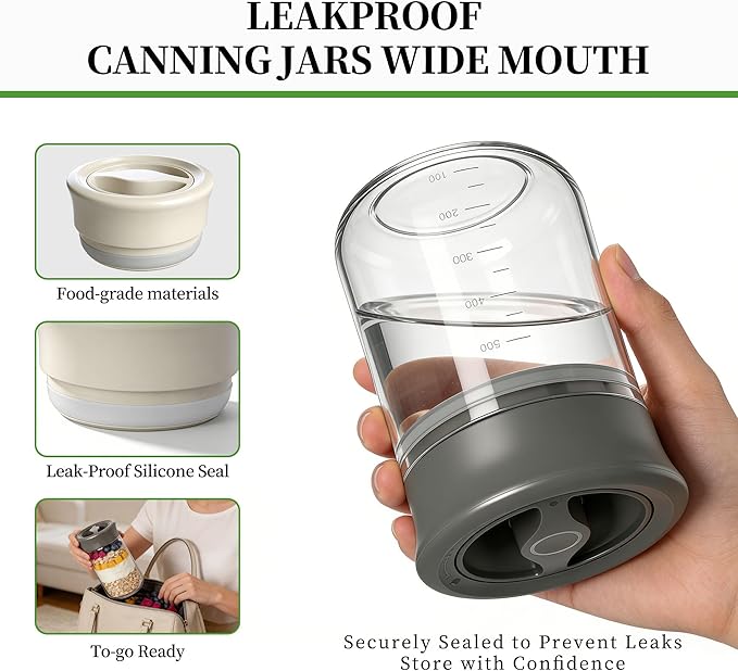 Glass Overnight Oats Containers with Lids - 2 Pack Airtight Food Storage Containers with Twist Lock, Coffee Canister, Leakproof Canning jars Wide Mouth for Chia Pudding & Yogurt, Tea