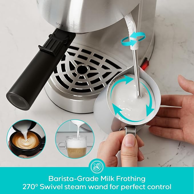 CASABREWS 3.5 Bar 4 Cup Espresso Cappuccino Machine with Milk Frother | Stainless Steel, Milk Frother, Dual Safety Switches, 800W, Compact for Home, Brew Espresso, Latte, Cappuccino, Iced Coffee
