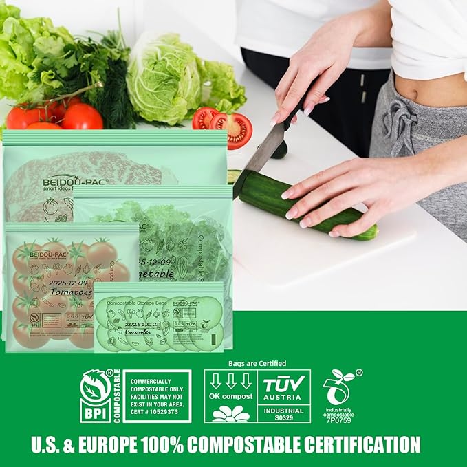 BEIDOU-PAC Compostable Sandwich Food Storage Freezer Bags, 80 Count | 2 Mil | 6.5 IN x 5.8 IN, Freshness Easy Open Biodegradable Eco-Friendly Reclosable Compost Zip Bags