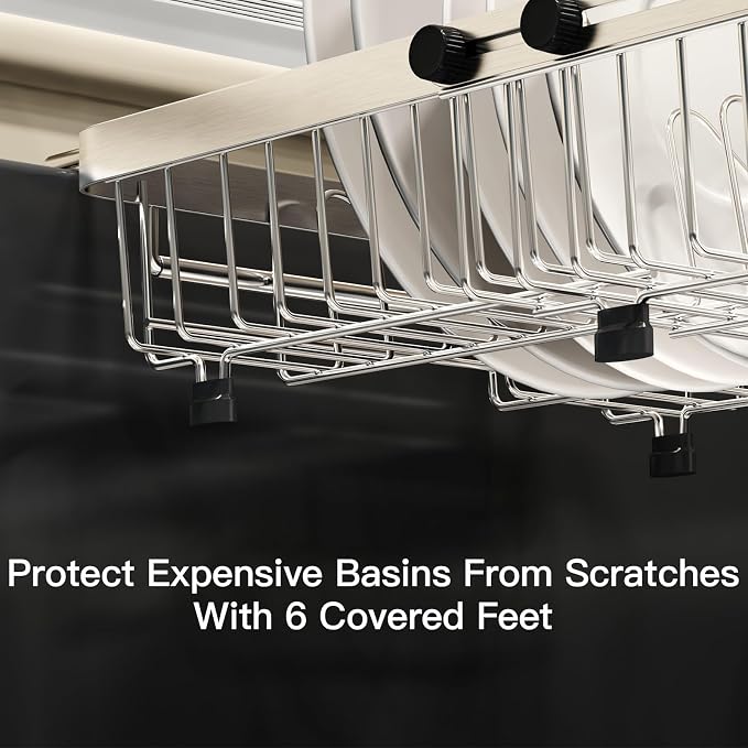 MAJALiS Dish Drying Rack Over The Sink with Utensil Holder | Expandable Stainless Steel Dish Drainer for Small Kitchen, Apartment, RV, Counter Space Saving, Perfect Fit, Rustproof