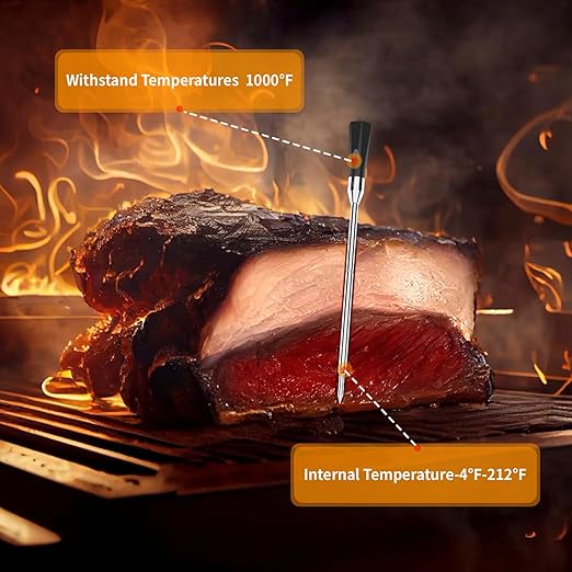 BBQOVN Smart Wireless Meat Thermometer Zero Wire with APP Remote Bluetooth Meat Thermometer, Food Thermometer for Remote Monitoring of BBQ Grill, Oven,Smoker,Pan (1, Black, Small)