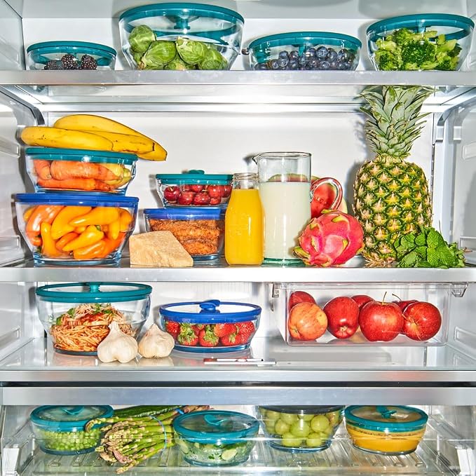 Anyday 4-Piece Large Glass Food Storage with Glass Lids | Plastic-Free Meal Prep & Microwave Cookware | Stackable Airtight Storage Container with Vented Lid for Microwave-Safe Reheating