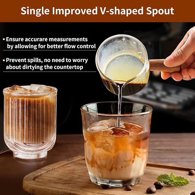 YARRAMATE Silver Powerful Milk Frother Wand & 3.4 oz/100ML Glass Measuring Cups