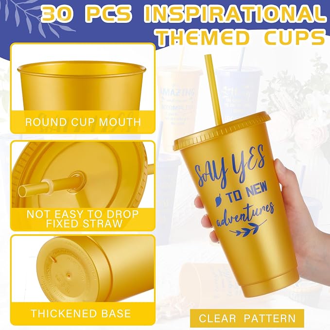 Uiifan 30 Pcs Inspirational Cups Bulk Appreciation Gifts for Employee Coworker Staff Team Thank You Gifts, Office Prizes for Adults Work Party Favors, Associates, Giveaways (Blue,Gold)
