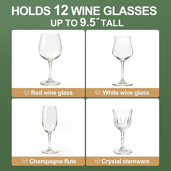 LotFancy Stemware Storage Containers, 2-Pack, Deluxe Quilted Storage Case with Dividers for 24 - Wine Glasses, Champagne Flutes, Glassware, Drinkware Storage Box Chest, 15.5”x12.5”x 10”, Gray