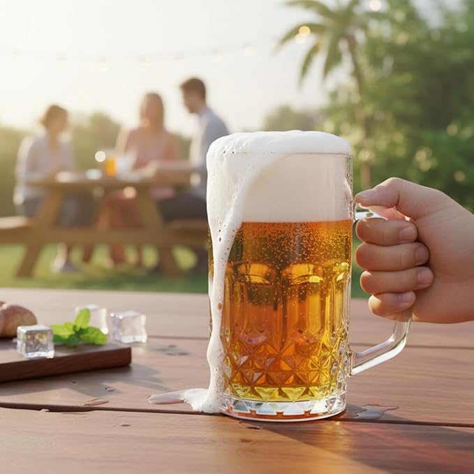 Reallnaive 10 Pack 32 oz Beer Mugs for Oktoberfest Freezer Glass Beer with Handles Mugs Steins German Large Heavy Cups for Men Drinking Gifts (Diamond Style)