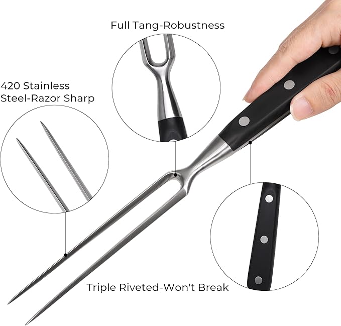 linoroso Meat Carving Fork 12.5 inch, Razor Sharp Carving Fork Barbecue Fork BBQ Tools Meat Forks Stainless Steel
