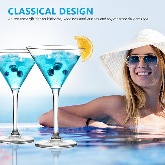 ZOMUIA Plastic Martini Glasses Set of 6, 10 oz Reusable Plastic Cocktail Glasses with Stem, Unbreakable Martini Glasses for Bar, Margarita, Whiskey, Tequila, Party, Poolside, Outdoors and More