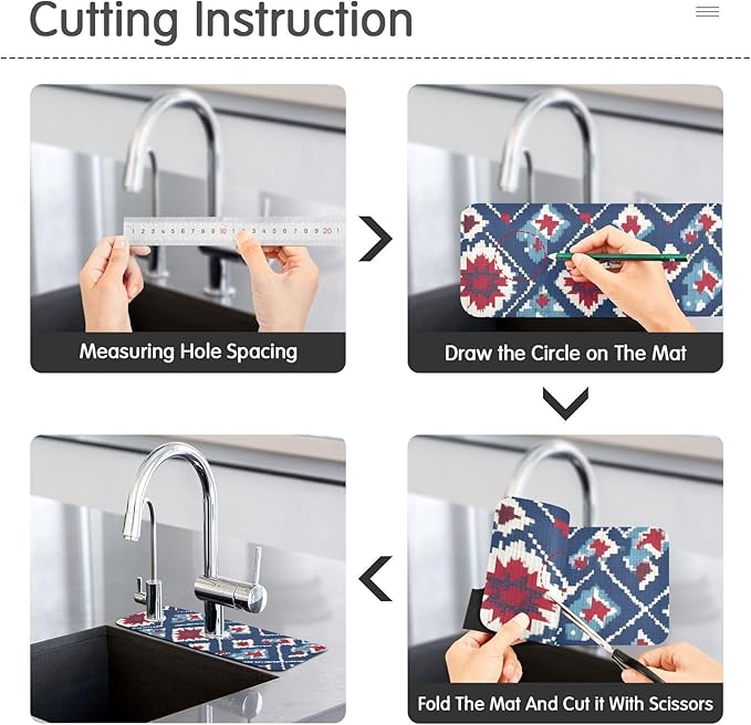 Kitchen Sink Splash Guard 2 PCS 14.7 Inch Sink Faucet Mat Splash Guard for Bathroom Countertop Water Absorbent Foldable Cuttable Soft Washable Vintage Blue Floral Patriotic