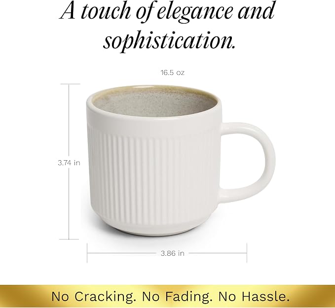 SANGO Anderson Cream Coffee Mugs Set of 4, 16.5 oz Stoneware Coffee Mug Set, Big Ceramic Tea Cup with Reactive Glaze for Cappuccino, Latte, Large Coffee Cups with Handle, Microwave & Dishwasher Safe