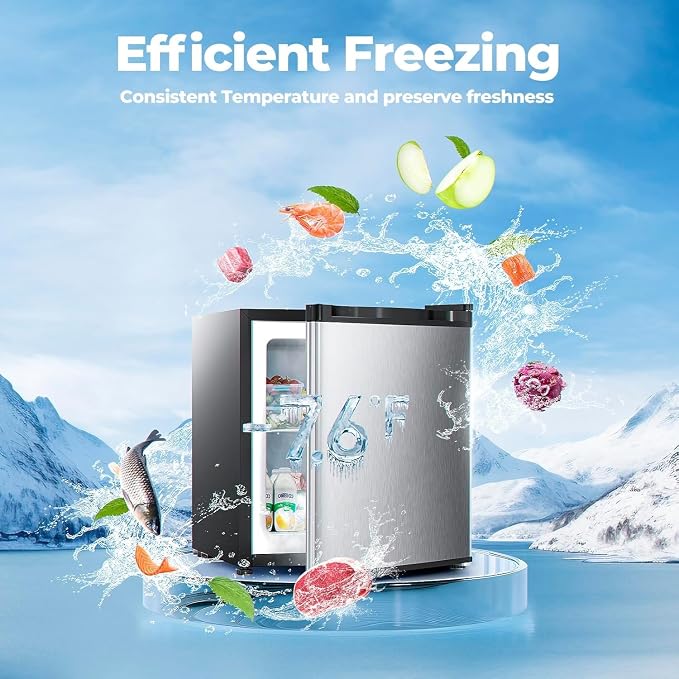 Electactic 1.1 Cu.ft Upright Freezer, Small Mini Freezer with Adjustable Thermostat, Removable Shelves, Reversible Single Door, for Bedroom/Home/Dorms/Apartment, Silver