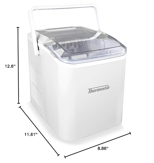 Nostalgia Thermostar Automatic Self-Cleaning Portable Electric Countertop Ice Maker Machine with Handle,26 Pounds in 24 Hours with Ice Scoop and Basket,Perfect for Water Bottles,Drinks,Parties,White
