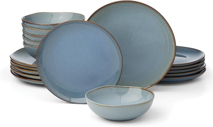 Oneida Dinnerware Set, Organic Shades Blue 18-Piece Dinnerware Set, Service For 6, Stoneware Material, Dishwasher And Microwave Safe, Bowls, Plates And Bowls, Dinner Dishes, Plates (Blue, 18 Piece)