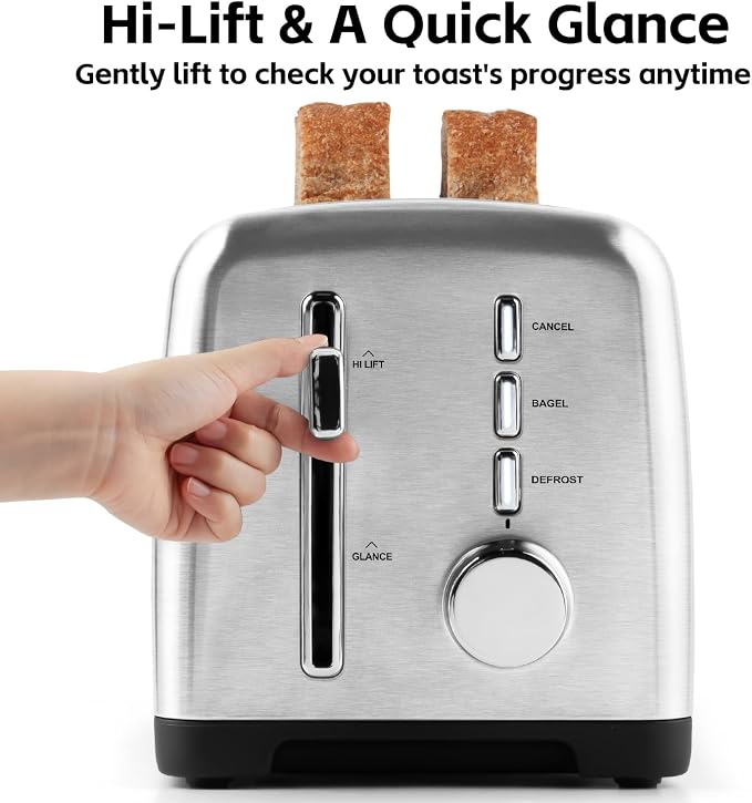 4 Slice Toaster, CUSIMAX Extra-Long Slots for Artisan Bread, Quick Glance Function, 9 Shade Settings, Bagel/Defrost/Cancel Functions, Removable Crumb Tray, Cool-Touch Stainless Steel Body