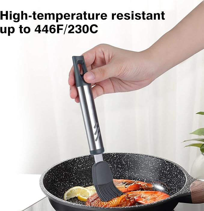 12.6" Stainless Steel Slotted Fish Spatula with Silicone Edge for Non-Stick Pan, 7.67 Inch Silicone Basting Pastry Brush For Baking, Dishwasher Safe