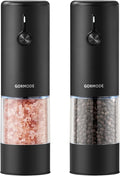 Black Stainless Steel Electric Salt and Pepper Grinder Set with Dust Cover – Rechargeable Automatic Pepper Mill, LED Light, Adjustable Coarseness (2 Pack)