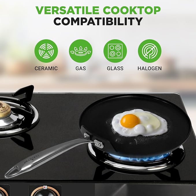 NutriChef 12 Inch Crepe Pan Non Stick, Ideal for Pancakes, Dosa, Chapati & Tortillas, Hard-Anodized, Dishwasher Safe