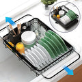 Kitsure Dish Drying Rack for Kitchen Counter, Stainless Steel Sink Organization and Storage Essentials with Cutlery Holder, Home and Appartment Decor, 12.2''W x 15.7''~23''L, Black