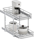 2-Tier Pull Out Cabinet Organizer, 11.5" W x 21.5" D, Heavy Duty Dual Slide Out Shelves for Narrow Base Cabinets, Chrome Wire Basket Drawer for Spices, Bottles & Snacks