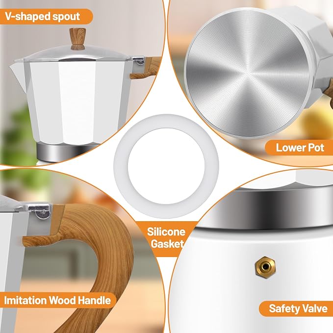 2-in-1 Aluminum Moka Pot Set with Electric Stove Classic Stovetop Espresso Coffee Maker 150ml 5oz Mocha Express Portable Gift Camping Travel Preferred Cafe Italian Cuban Café Brewing 3 Cup