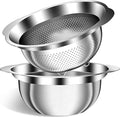 Stainless Steel Strainer with Mixing Bowl, Rice Washer, Colander for Kitchen, Rice Strainer, Fruit and Vegetable Wash, Microporous Colander, Fruit Cleaner Bowl, Dishwasher Safe