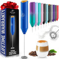 Zulay Kitchen Milk Frother Handheld Battery Operated – Electric Drink Mixer for Coffee, Lattes, Cappuccinos, Matcha & Hot Chocolate – Portable Foam Maker & Coffee Bar Accessory - Blue Gold