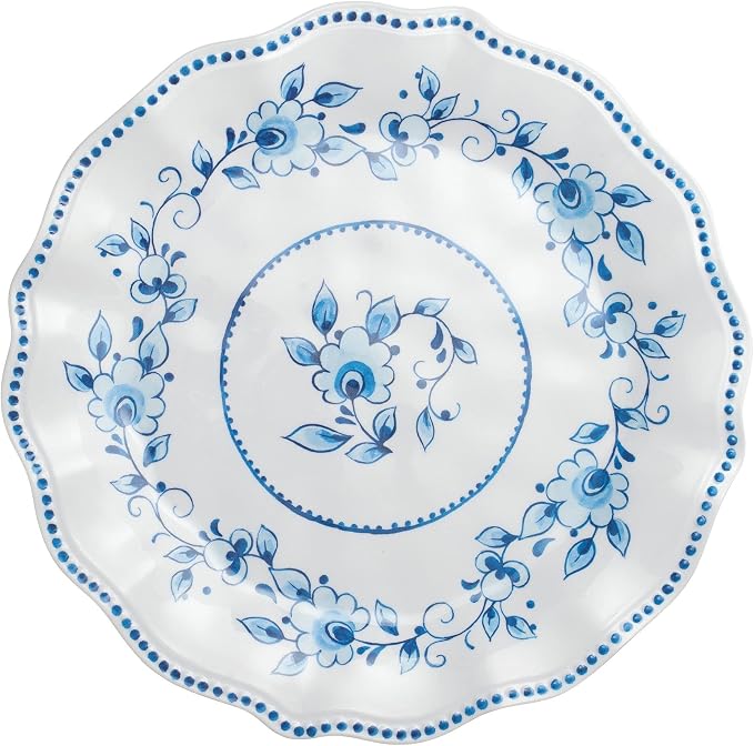 UPware 12 Piece Blue and White Floral Melamine Dinnerware Sets, Outdoor Dishes Set, Plates and Bowls Sets, Service for 4, Blue