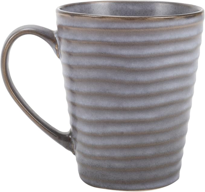 Elanze Designs Sophisticated Modern Chic Ribbed Ceramic Stoneware Dinnerware Mugs Cups Set of 4 - Slate Grey
