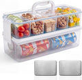 Homelove Snackle Box Container, Snack Organizer Divided Serving Tray with 2 Stainless-Steel Ice Packs, Lid with Handle, Double-layer Tray and 5-Compartment Snack Platter for Travel Party Beach Picnic