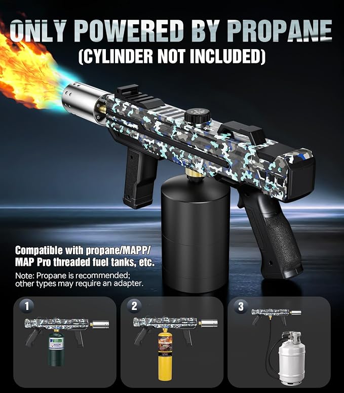 Powerful Propane Torch Gun, Kitchen cooking Torch lighter with Adjustable Flame, Flame Thrower Gun Butane Torch for Searing Steak, BBQ, Campfire, Fireplace (Tank Not Included)(Camouflage)