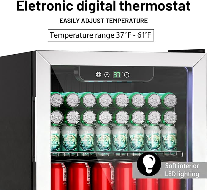 Compact 105 Can/3.0 Cu.Ft Mini Fridge For Soda, Beer Or Wine, Portable Small Beverage Refrigerator Cooler With Digital Display&Removable Shelves &Reversible Glass Door For Office, Dorm, Bar