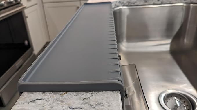 SiliProducts SiliSink XL Silicone Edge Guard for Kitchen Sink - Fits 3.75” - 4” Wide - The Original Silicone Sink Edge Protector with Sponge Caddy - Splash Guard, 20” Gray
