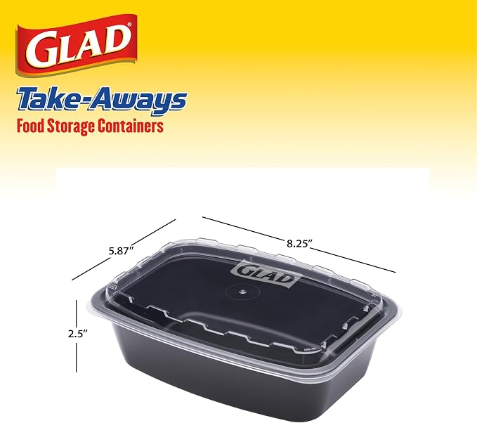 Glad Take-Aways 30-Pack Snap-Seal, Dishwasher and Freezer Safe, Reusable Food Storage Bento Box, Meal Prep Containers, Made in North America (38 oz, BPA Free)