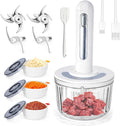 Glass Food Processor Small, USB Charging Wireless Electric Meat Grinder with 4 Blades & 4 Bowls (1x8 Cup+3x0.5 Cup), Mini Chopper Food Processor for Home Use, Onion, Garlic, Ginger, Baby Food