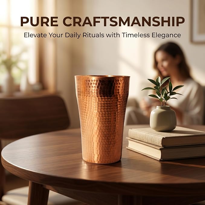 YJX 13.5oz Pure Copper Cup for Drinking, Hammered Copper Tumbler, 100% Solid Copper Drinking Cup for Water, Whiskey, Cocktails, Vintage Bar Ware, Handcrafted Teacup Gift