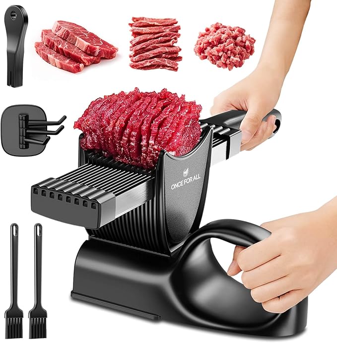 ONCE FOR ALL Fresh Meat Slicer with Handle Kitchen Knife Set For Meat Slicing Shredding, Manual Jerky Cutter Food Slicer For Beef Pork Mutton For Home Cooking BBQ Hot Pot