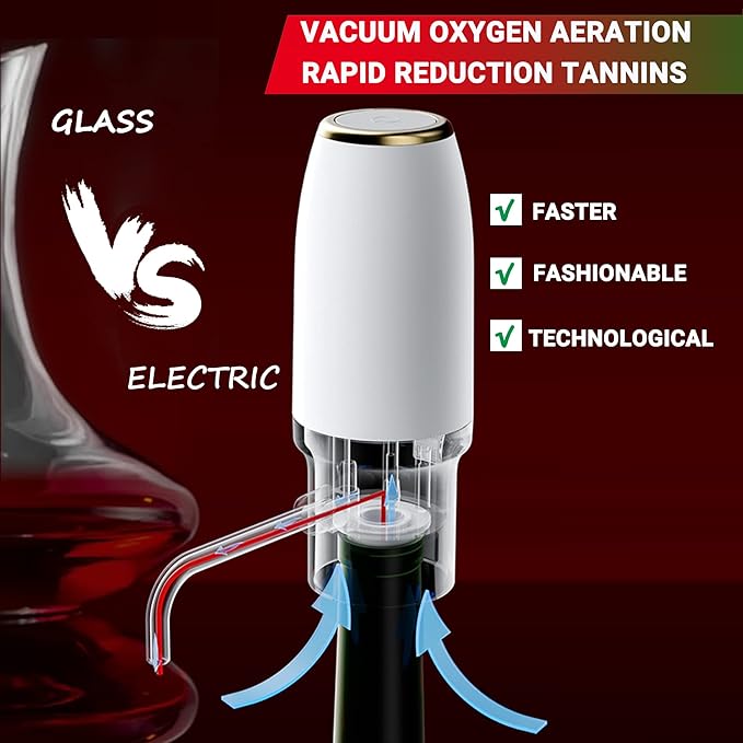 Electric Wine Aerator Decanter Pourer Automatic Dispenser with USB Rechargeable Retractable Tube for Wine Lovers