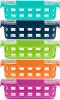 Ello Duraglass 3.4 Cup Meal Prep Sets 10Pc, 5 Pack Set- Glass Food Storage Container with Silicone Sleeve and Airtight BPA-Free Plastic Lids, Dishwasher, Microwave, and Freezer Safe, Fruit Salad