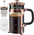 QUQIYSO French Press Coffee Maker 34oz 304 Stainless Steel with 4 Filter, Heat Resistant Durable, Easy to Clean, Borosilicate Glass Press, 100% BPA Free Teapot (Copper)
