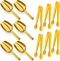 12 Pcs Gold Stainless Steel Ice Scoop and Mini Tongs Ice Shovel Scoop Kitchen Cube Buffet for Kitchen Dispenser Buffet Jars,Scooping Coffee Bean,Desserts Party