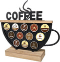 Black Coffee Pod Holder compatible with K-Cups – Metal & Wood Coffee Bar Functional Décor, Café Station Countertop Storage, Space-Saving Coffee Rack, Great Gift for Coffee Lovers, Home, Office, Café